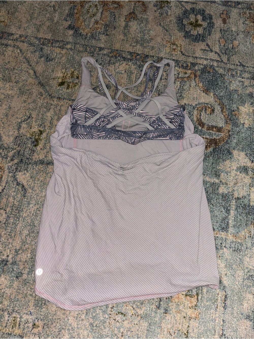 Light Pink/gray Striped Lululemon Tank with Cross-Back Detail - Picture 2 of 3